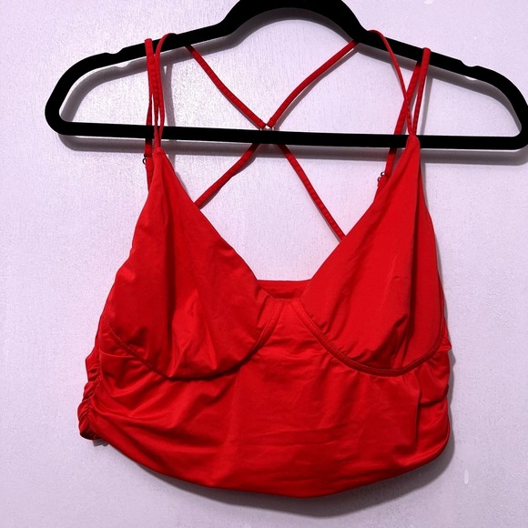 ASOS Design Red Ruched Underwire Bikini Top Strappy Back US 10 C/D resort Travel - Picture 2 of 8